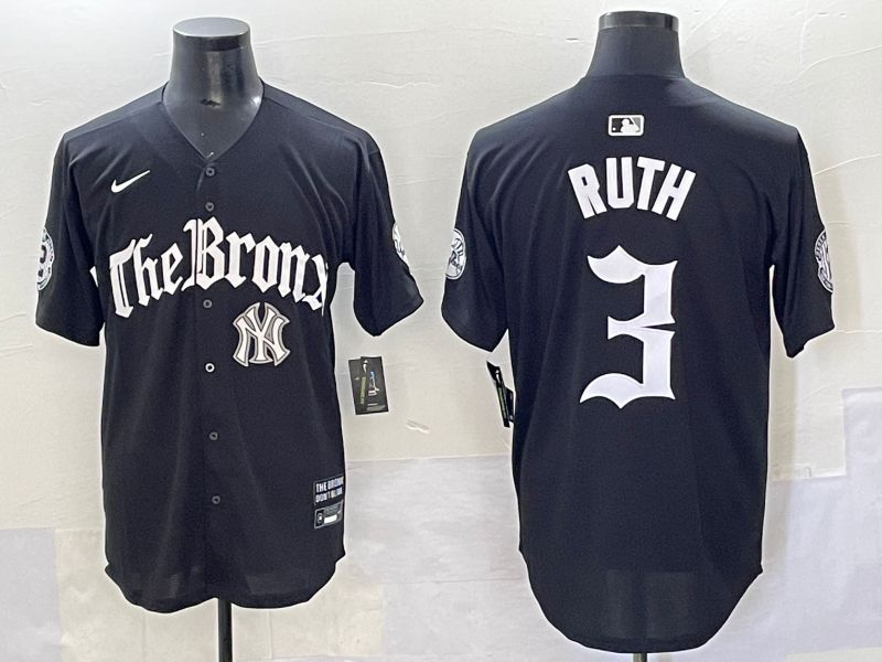 Men 2025 New York Yankees 3 Ruth Black Five generations Joint Name Nike MLB Jersey style 9
